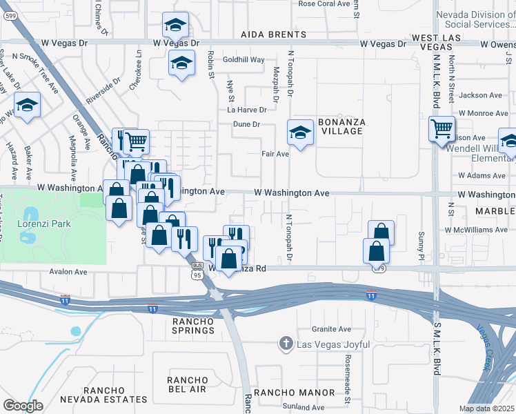 map of restaurants, bars, coffee shops, grocery stores, and more near 2200 Carter Circle in Las Vegas