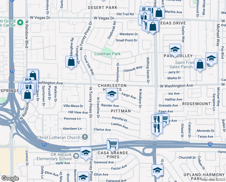 map of restaurants, bars, coffee shops, grocery stores, and more near 6308 Fargo Avenue in Las Vegas