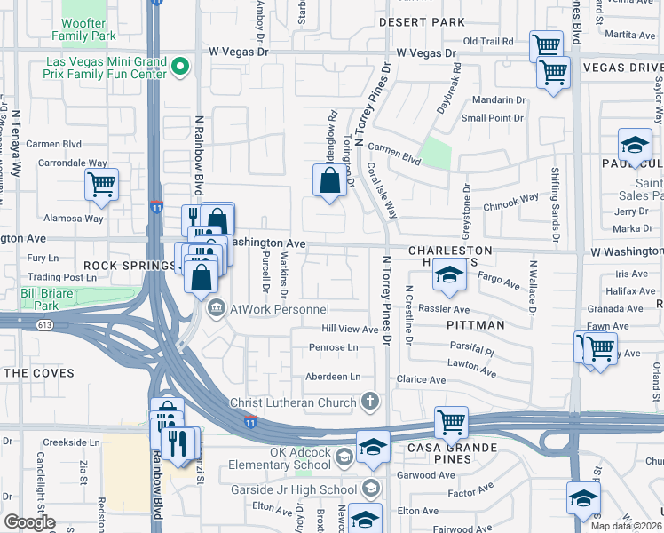 map of restaurants, bars, coffee shops, grocery stores, and more near 6444 Candlebrush Lane in Las Vegas