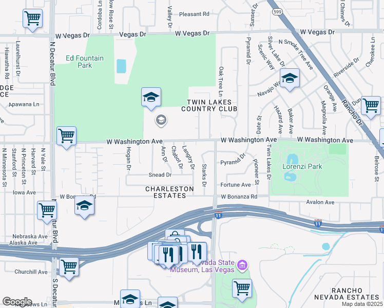 map of restaurants, bars, coffee shops, grocery stores, and more near 808 Langtry Drive in Las Vegas