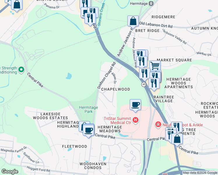 map of restaurants, bars, coffee shops, grocery stores, and more near in Nashville