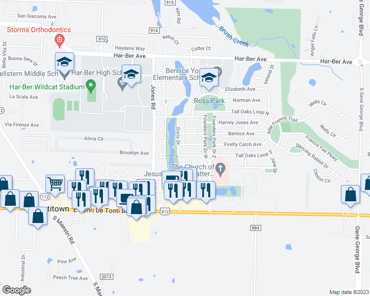 map of restaurants, bars, coffee shops, grocery stores, and more near 6959 Harlan Avenue in Springdale