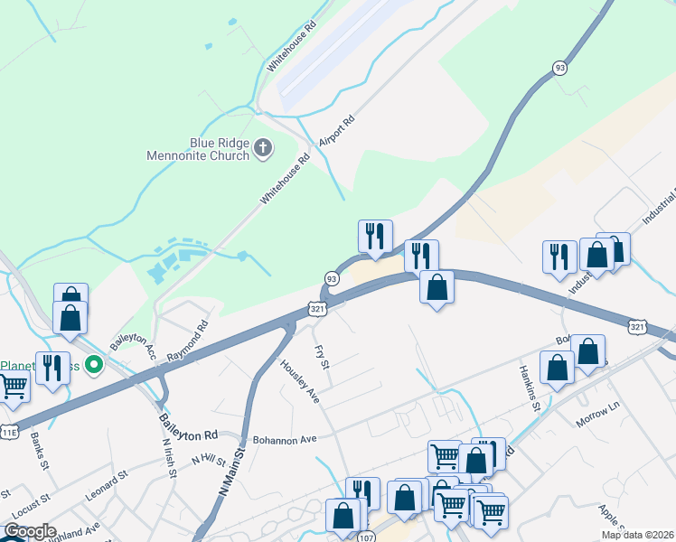 map of restaurants, bars, coffee shops, grocery stores, and more near 89 Kingsport Highway in Greeneville