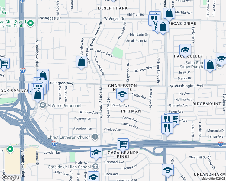 map of restaurants, bars, coffee shops, grocery stores, and more near 6336 Fargo Avenue in Las Vegas