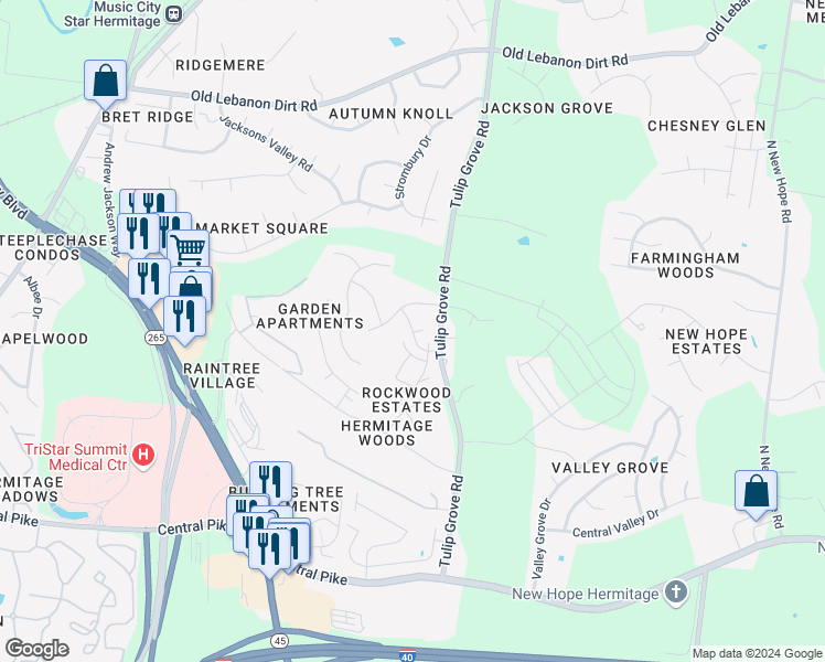 map of restaurants, bars, coffee shops, grocery stores, and more near 420 Elegance Way in Nashville
