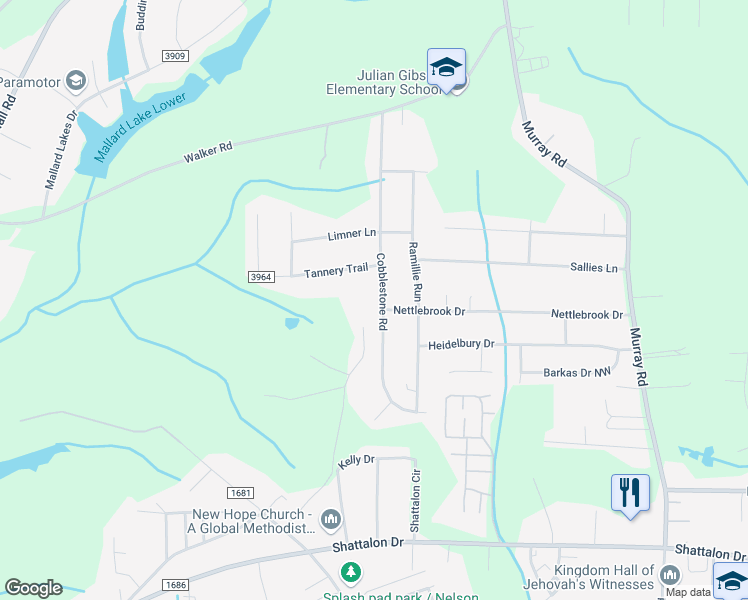 map of restaurants, bars, coffee shops, grocery stores, and more near 5078 Cobblestone Road in Winston-Salem