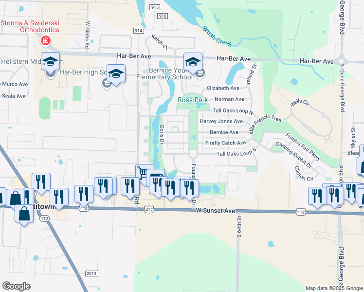 map of restaurants, bars, coffee shops, grocery stores, and more near 6855 Harlan Avenue in Springdale