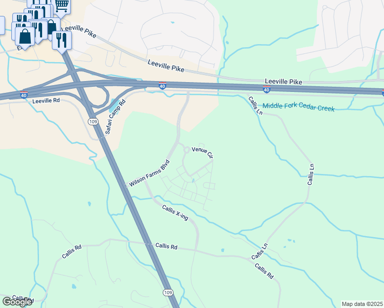 map of restaurants, bars, coffee shops, grocery stores, and more near 1739 Callis Road in Lebanon
