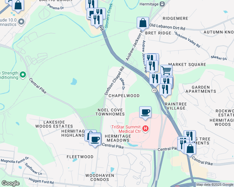 map of restaurants, bars, coffee shops, grocery stores, and more near in Nashville