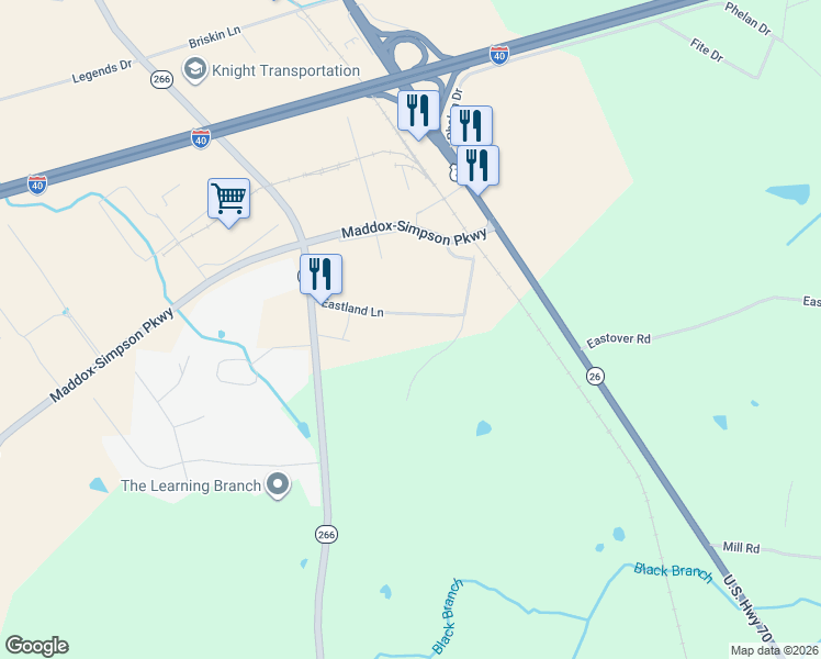 map of restaurants, bars, coffee shops, grocery stores, and more near 714 Eastland Lane in Lebanon