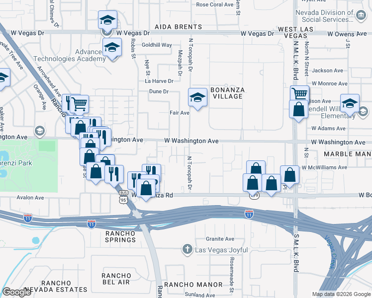 map of restaurants, bars, coffee shops, grocery stores, and more near 2100 Sleepy Court in Las Vegas