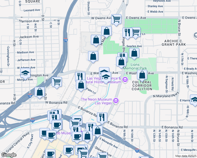 map of restaurants, bars, coffee shops, grocery stores, and more near 920 Biltmore Drive in Las Vegas