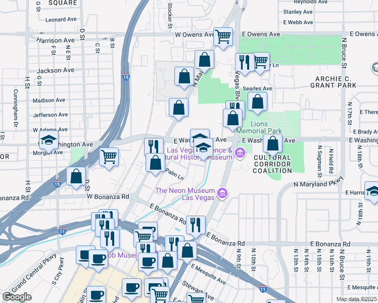 map of restaurants, bars, coffee shops, grocery stores, and more near 920 Biltmore Drive in Las Vegas