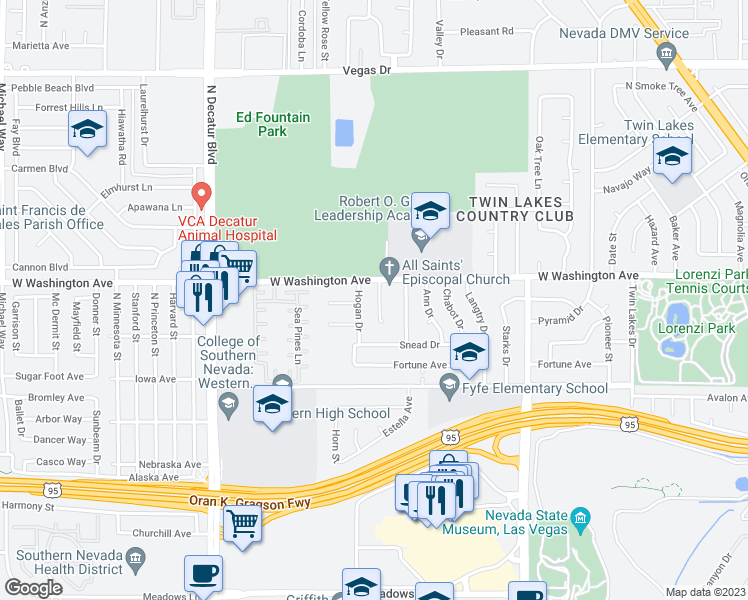 map of restaurants, bars, coffee shops, grocery stores, and more near 804 Glen Abbey Circle in Las Vegas