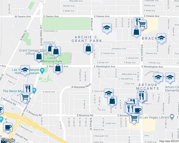 map of restaurants, bars, coffee shops, grocery stores, and more near 859 North 17th Street in Las Vegas
