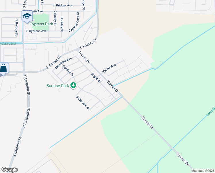map of restaurants, bars, coffee shops, grocery stores, and more near 3074 Bright Street in Tulare
