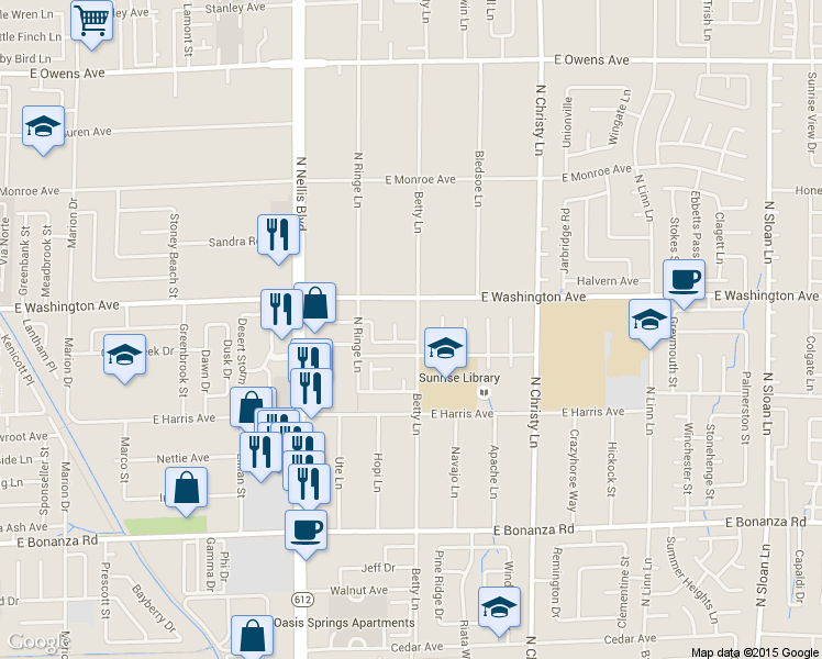 map of restaurants, bars, coffee shops, grocery stores, and more near 1139 Betty Ln in Las Vegas