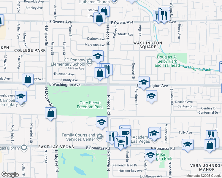map of restaurants, bars, coffee shops, grocery stores, and more near 890 North Pecos Road in Las Vegas
