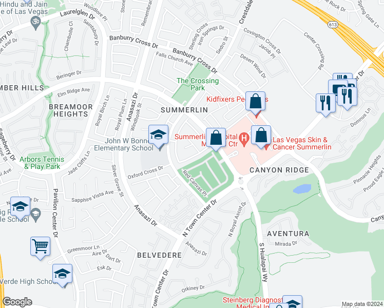 map of restaurants, bars, coffee shops, grocery stores, and more near 10240 Huxley Cross Lane in Las Vegas
