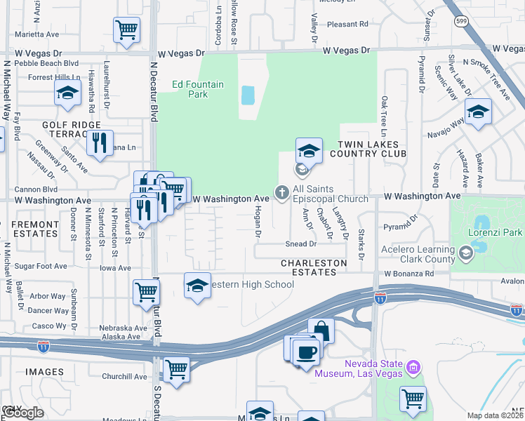 map of restaurants, bars, coffee shops, grocery stores, and more near 812 Hogan Drive in Las Vegas