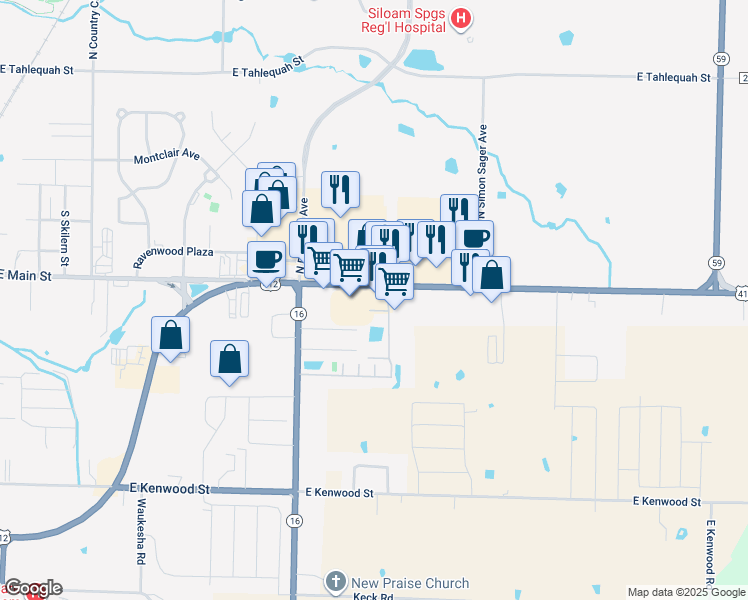 map of restaurants, bars, coffee shops, grocery stores, and more near 3200 U.S. 412 in Siloam Springs
