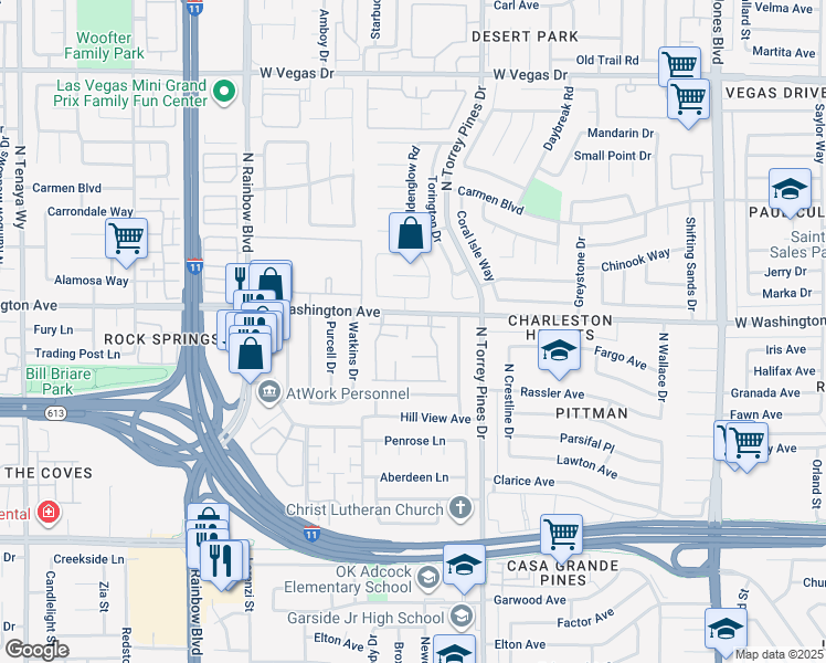 map of restaurants, bars, coffee shops, grocery stores, and more near 813 Pepperwood Lane in Las Vegas
