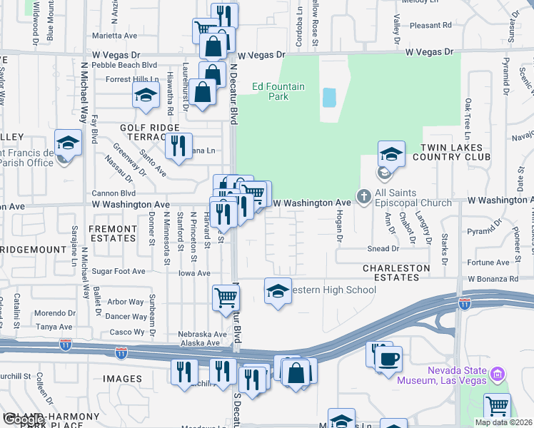 map of restaurants, bars, coffee shops, grocery stores, and more near 840 North Decatur Boulevard in Las Vegas