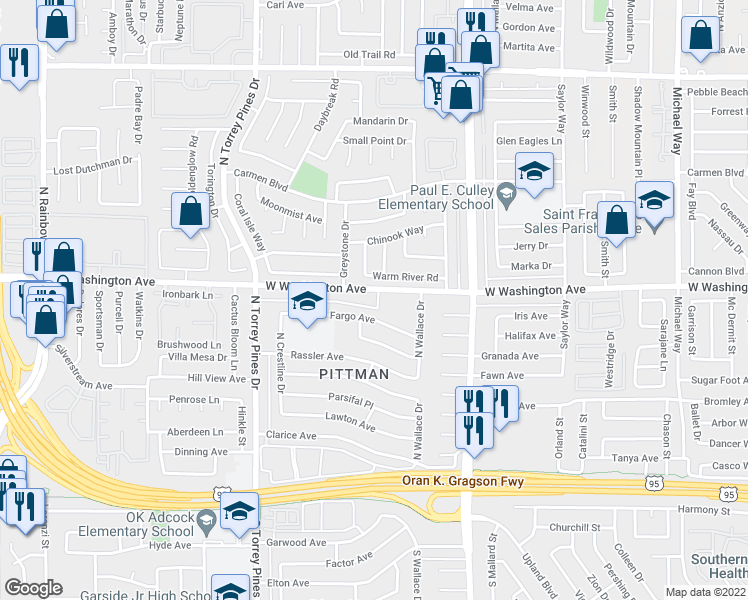 map of restaurants, bars, coffee shops, grocery stores, and more near 6244 Fargo Avenue in Las Vegas