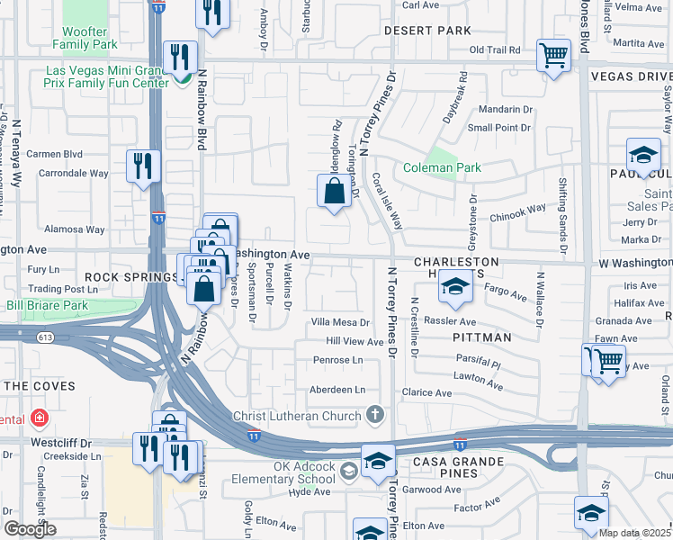 map of restaurants, bars, coffee shops, grocery stores, and more near 813 Pepperwood Lane in Las Vegas