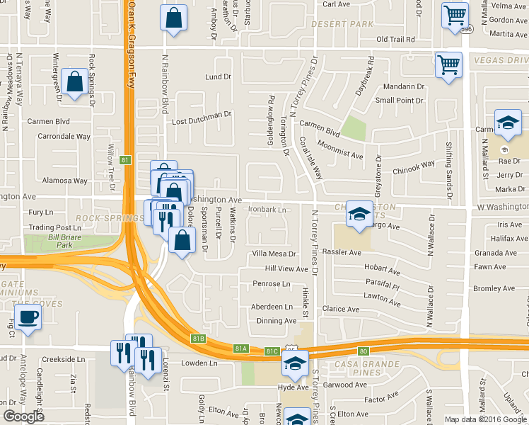 map of restaurants, bars, coffee shops, grocery stores, and more near 812 Pepperwood Lane in Las Vegas