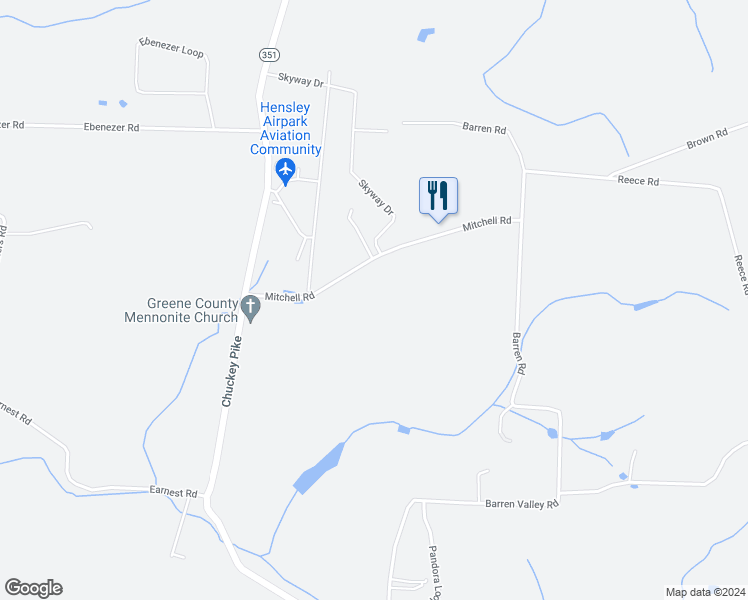 map of restaurants, bars, coffee shops, grocery stores, and more near 320 Mitchell Road in Chuckey