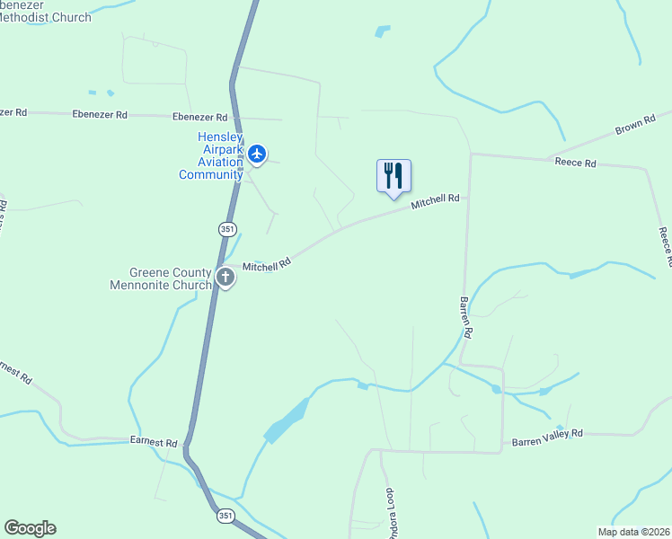 map of restaurants, bars, coffee shops, grocery stores, and more near 320 Mitchell Road in Chuckey