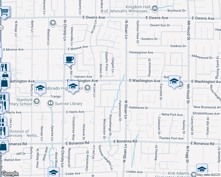 map of restaurants, bars, coffee shops, grocery stores, and more near 5802 Queenstown Way in Las Vegas