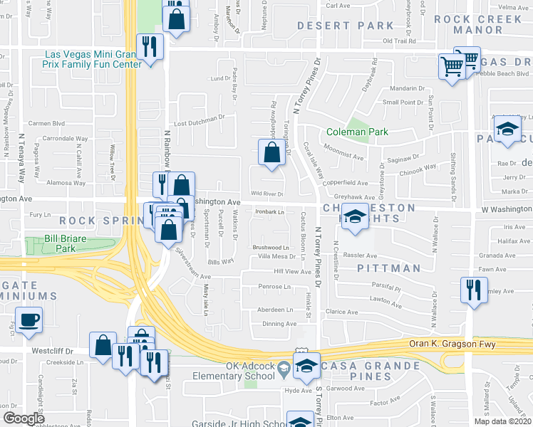 map of restaurants, bars, coffee shops, grocery stores, and more near 814 Pepperwood Lane in Las Vegas
