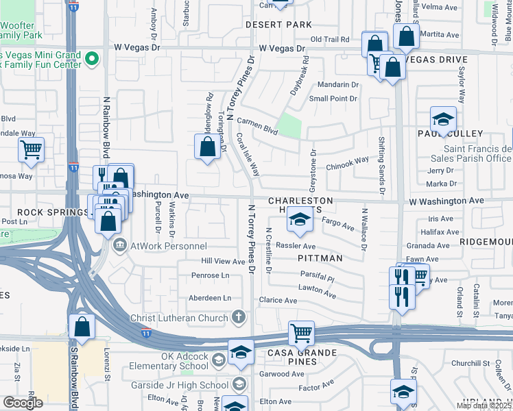 map of restaurants, bars, coffee shops, grocery stores, and more near 800 North Torrey Pines Drive in Las Vegas