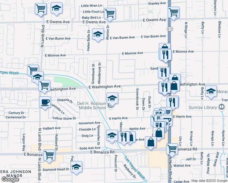 map of restaurants, bars, coffee shops, grocery stores, and more near 4724 Greencreek Drive in Las Vegas