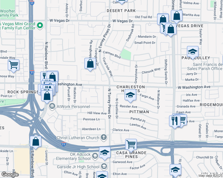 map of restaurants, bars, coffee shops, grocery stores, and more near 800 North Torrey Pines Drive in Las Vegas