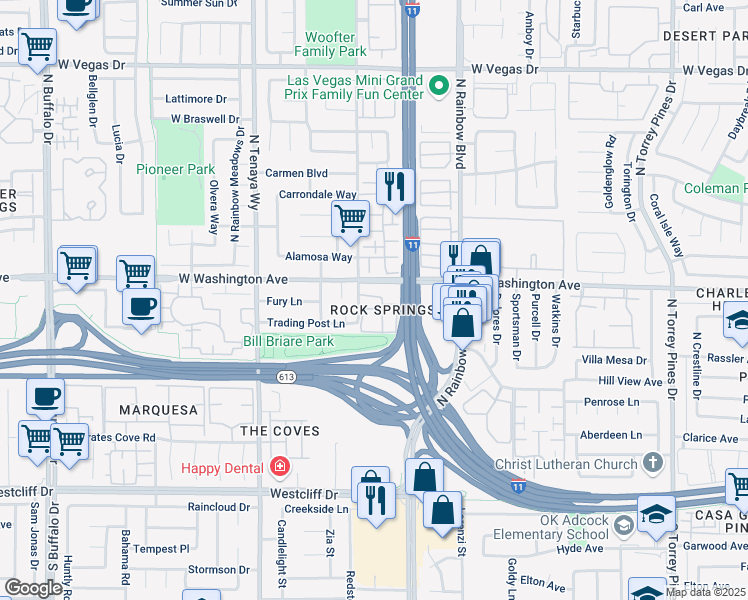 map of restaurants, bars, coffee shops, grocery stores, and more near 701 Rock Springs Drive in Las Vegas
