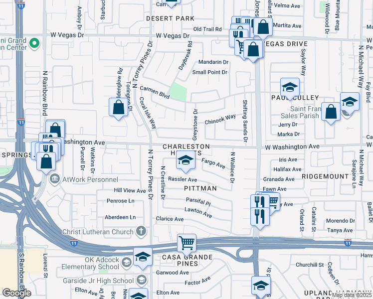 map of restaurants, bars, coffee shops, grocery stores, and more near 6325 West Washington Avenue in Las Vegas