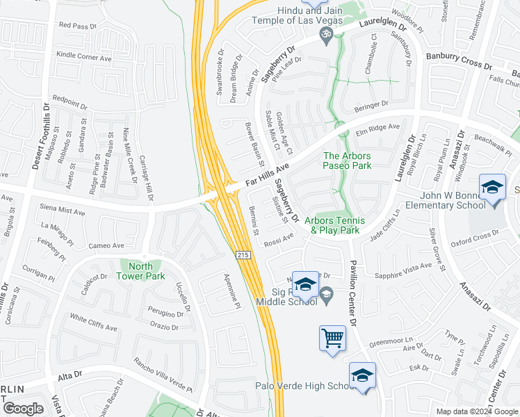 map of restaurants, bars, coffee shops, grocery stores, and more near 11105 Vasari Court in Las Vegas