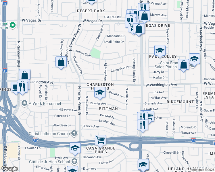 map of restaurants, bars, coffee shops, grocery stores, and more near 6279 West Washington Avenue in Las Vegas