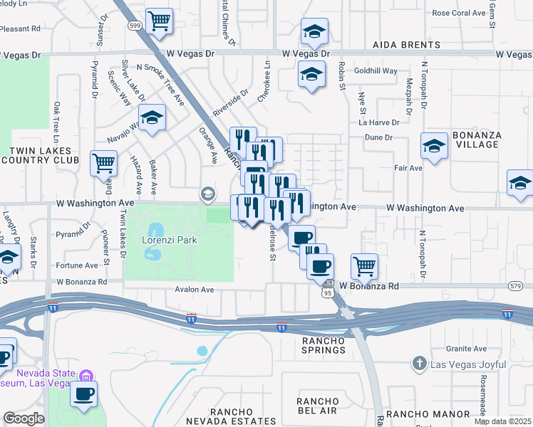 map of restaurants, bars, coffee shops, grocery stores, and more near 831 Belrose Street in Las Vegas