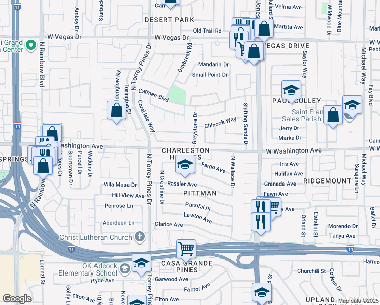map of restaurants, bars, coffee shops, grocery stores, and more near 6311 West Washington Avenue in Las Vegas