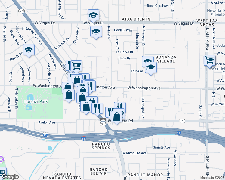 map of restaurants, bars, coffee shops, grocery stores, and more near 2305 Pearson Court in Las Vegas