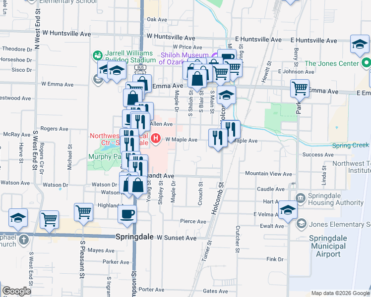 map of restaurants, bars, coffee shops, grocery stores, and more near 400 Quandt Avenue in Springdale