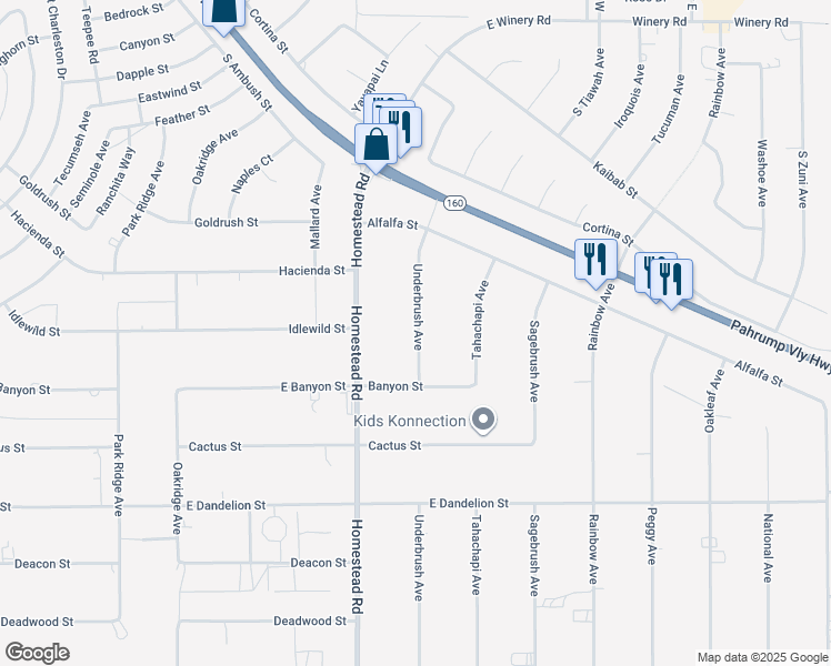 map of restaurants, bars, coffee shops, grocery stores, and more near 2650 Underbrush Avenue in Pahrump
