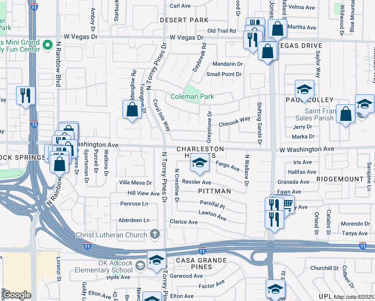 map of restaurants, bars, coffee shops, grocery stores, and more near 6336 Fargo Avenue in Las Vegas