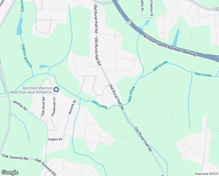 map of restaurants, bars, coffee shops, grocery stores, and more near 5744 Old Rural Hall Road in Winston-Salem