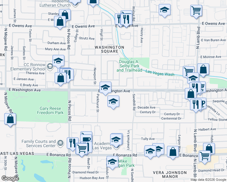map of restaurants, bars, coffee shops, grocery stores, and more near 3825 Valley Forge Avenue in Las Vegas