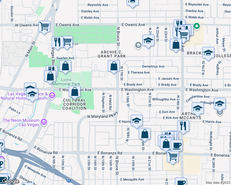 map of restaurants, bars, coffee shops, grocery stores, and more near in Las Vegas